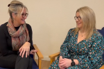 Dame Caroline Dinenage MP in a meeting with Charlotte Fairall